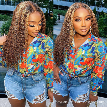 180 Density Cheap Brazilian Human Hair Wigs With Full Lace Lady Buy Hair 13*4 Highlight Wig Deep Wave High Light Lace Front Wig